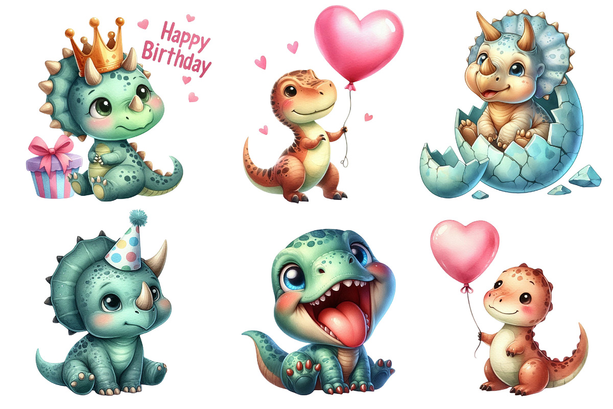 Cute Dinosaur Clipart PNG, an Illustration by Dream Creation (Photo 2 of 7)
