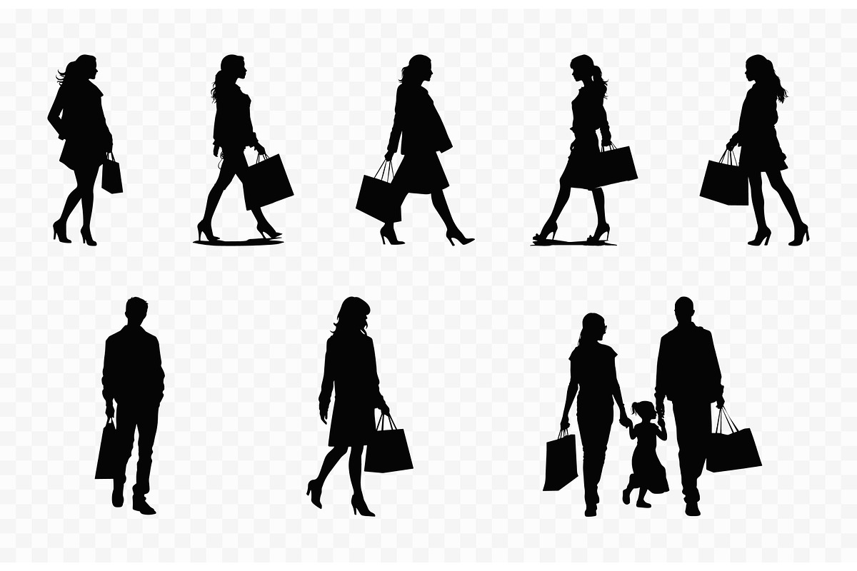 Shopping Silhouette Vector Art Set, a Person Illustration by Gfx Expert Team (Photo 2 of 3)