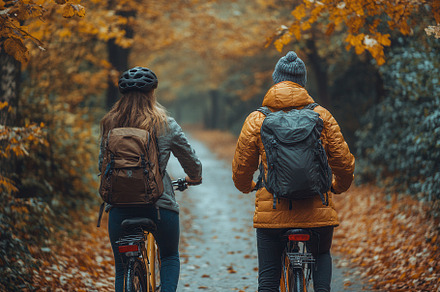 Scenic autumn bike ride through a tr, a Photo by Tanuart