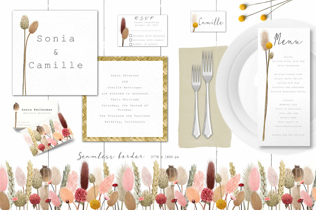 Big romantic dried flower set, a Texture Illustration by marie dricot (Photo 8 of 18)