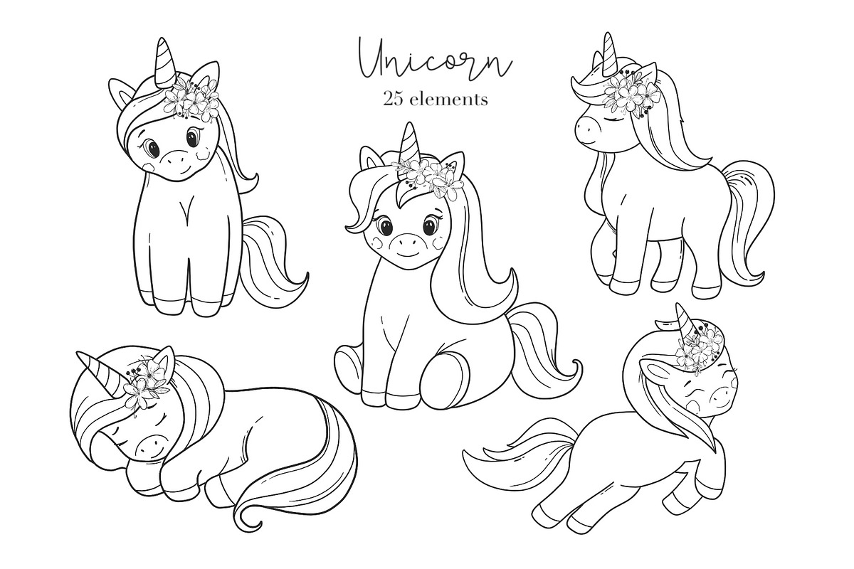 Unicorns SVG PNG + Coloring Pages, an Animal Illustration by ArtGiftsStudio (Photo 2 of 5)