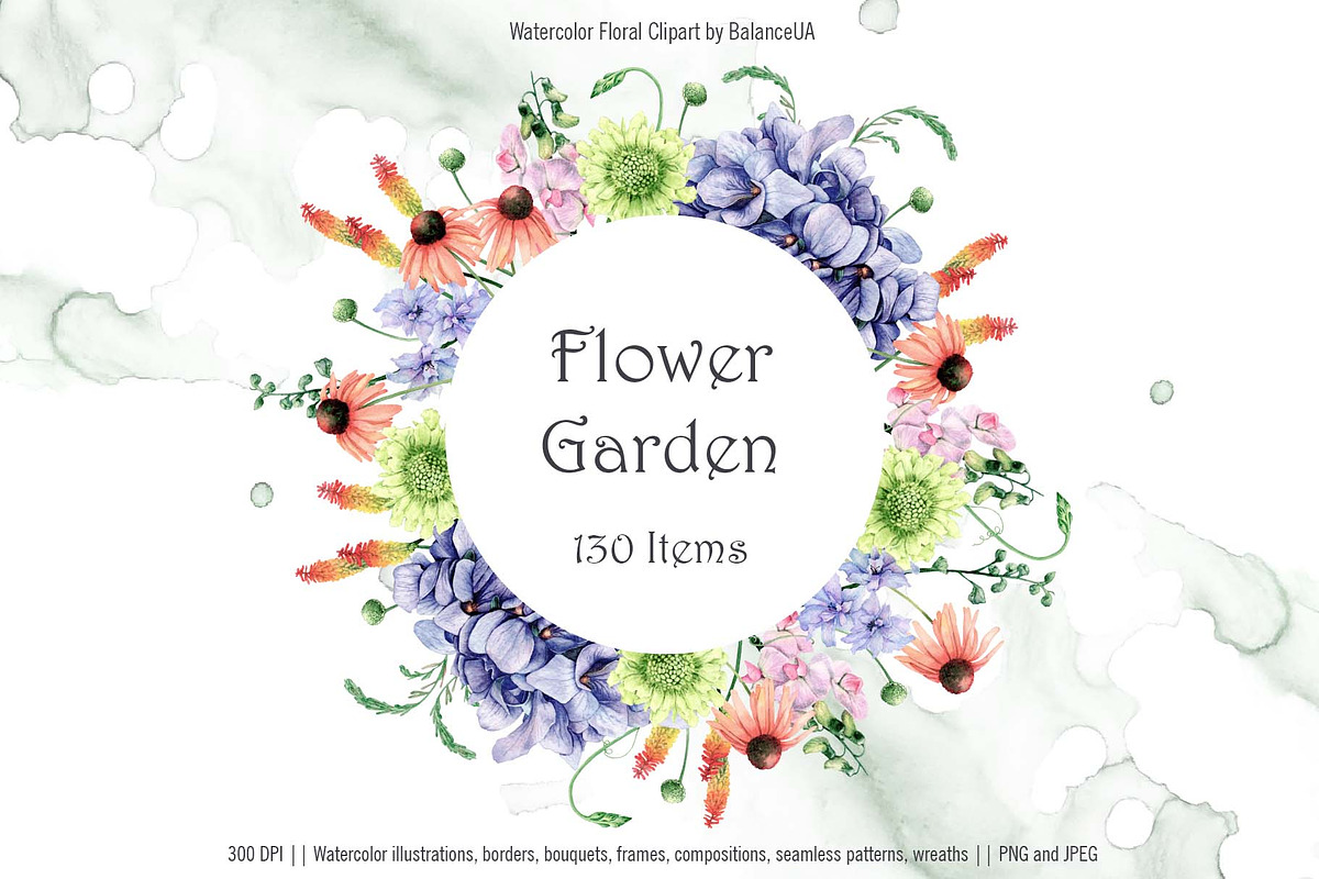 Flowers Watercolor Clipart, a Decorative Illustration by BalanceUA (Photo 1 of 16)
