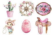 Vintage Pink Easter Western Clipart, a Seasonal Illustration by DreamArtGraphic (Thumbnail 3 of 4)