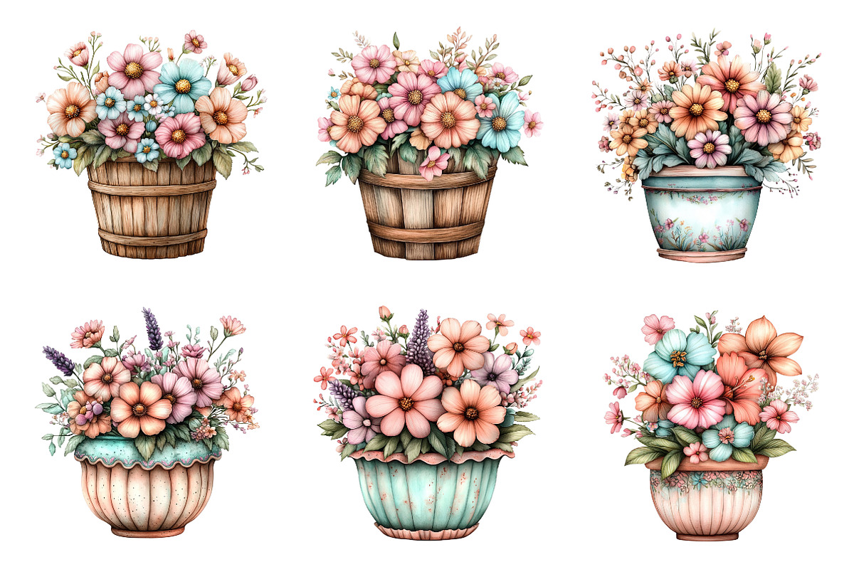 Whimsical Spring Flower pot Clipart, an Illustration by SinaCreation (Photo 10 of 11)