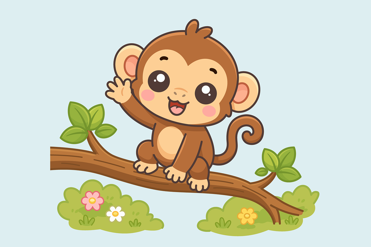 Monkey Sitting on Tree in Forest, an Animal Illustration by Artpon Illustration (Photo 2 of 3)