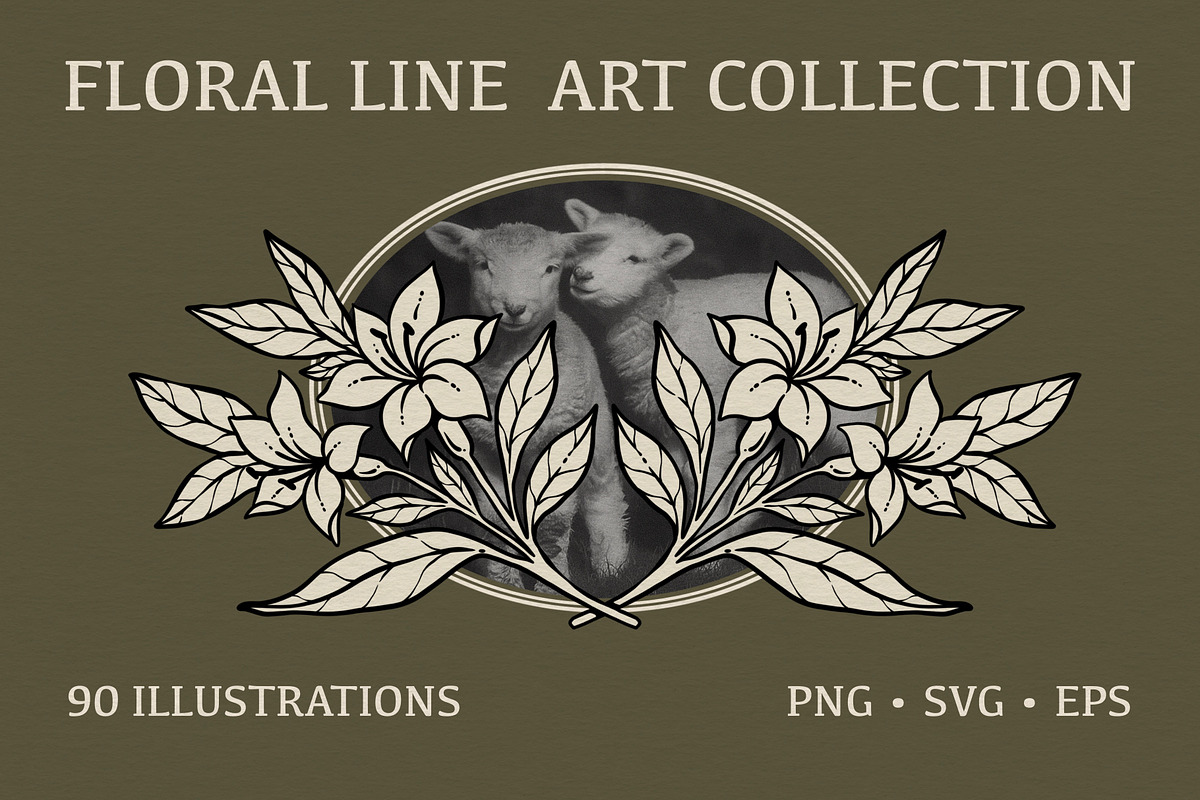 Floral Line Art Collection, a Decorative Illustration by heyXeni (Photo 1 of 12)