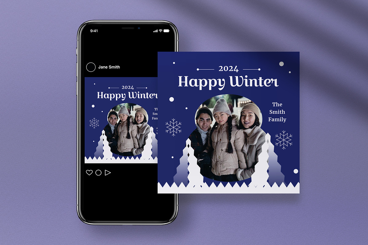 Flat Design Winter Greeting Card, a Card Template by graphicook (Photo 4 of 4)