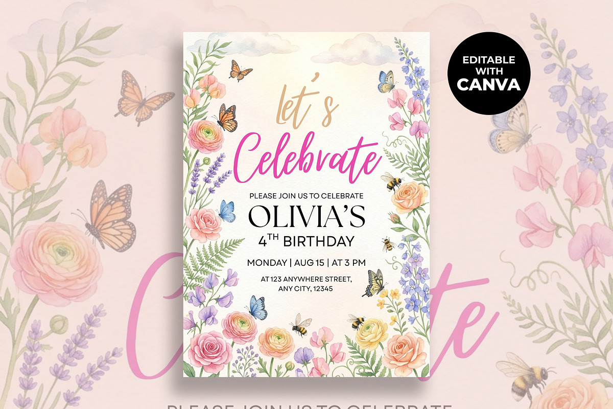 Wildflower Birthday Invitation, an Invitation Template by M9 Design (Photo 1 of 4)