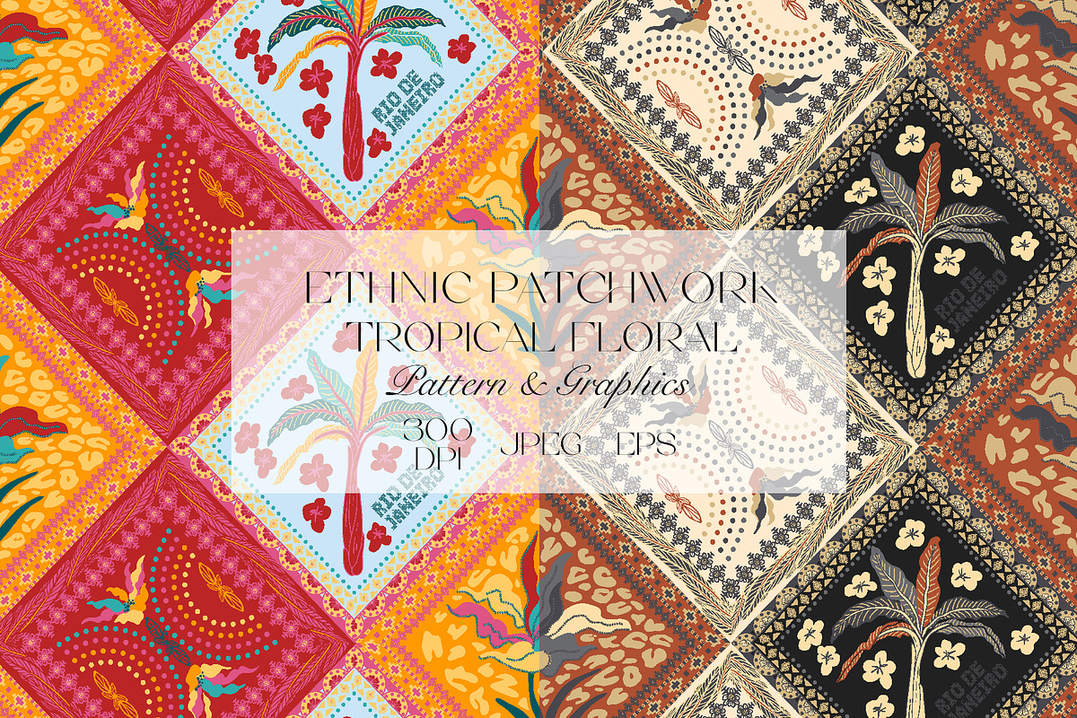 Patchwork Tropical Floral Pattern, a Pattern Graphic by StudioGlouna (Photo 1 of 9)