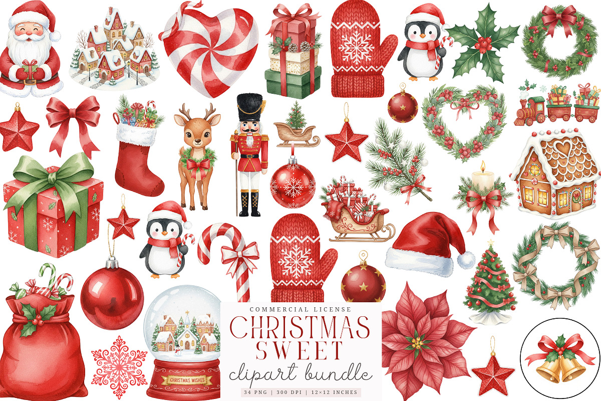 Sweet Christmas Clipart Bundle PNG, an Illustration by SinaCreation (Photo 1 of 7)