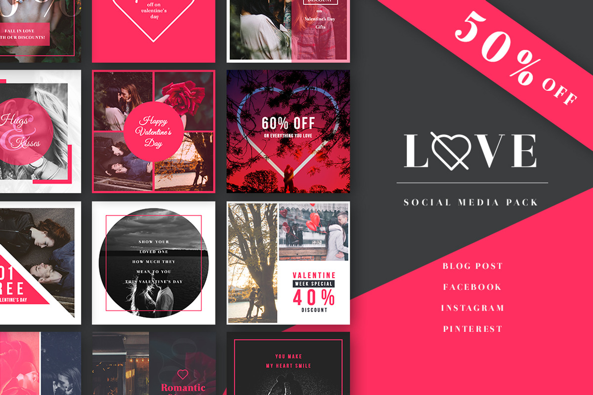 Love - Social Media Pack - 50% off, a Social Media Template by Designbase (Photo 1 of 9)