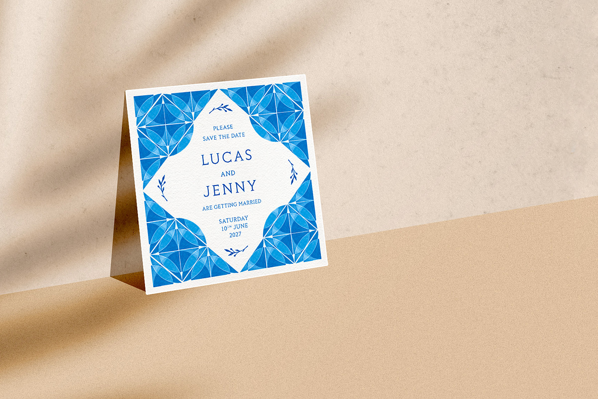 Blue Tiles Wedding Invitation Bundle, an Invitation Template by Wedding Whippet (Photo 6 of 10)