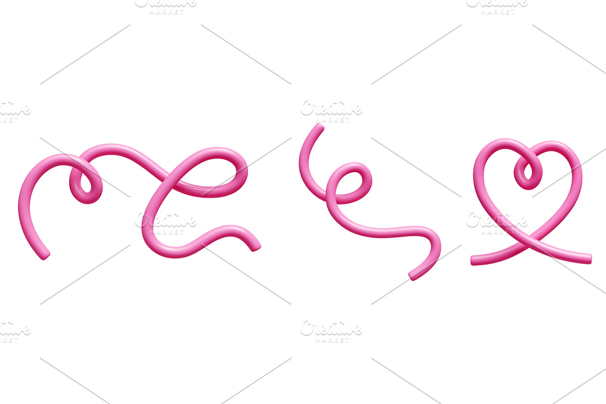 3D doodle line set with pink glossy, an Illustration by YuliiaOsadcha