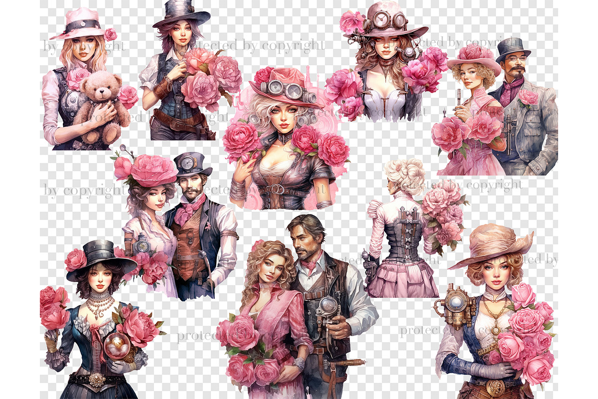 Pink Steampunk Valentine's Day PNG, a Seasonal Illustration by GlamArtZhanna (Photo 4 of 4)