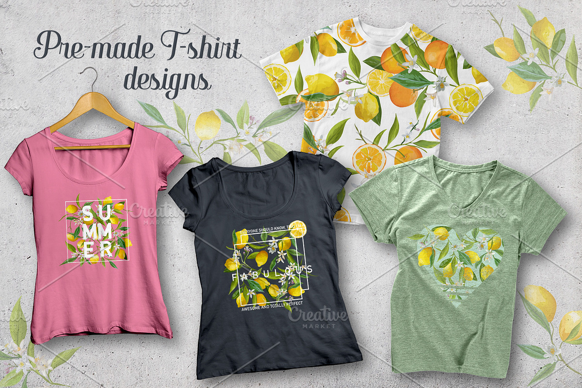Watercolor Floral Design Set Lemons, an Illustration by Anna Studio (Photo 3 of 11)