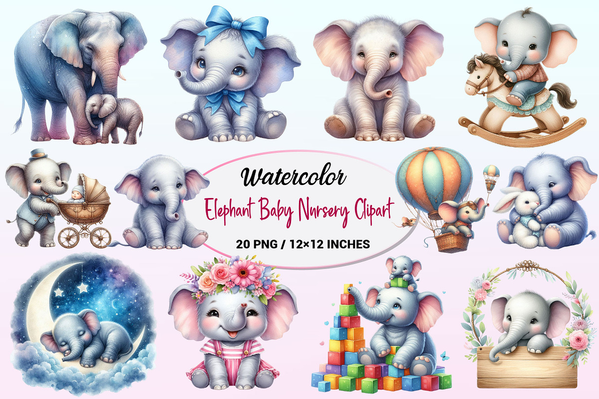 Elephant Baby Nursery Watercolor, a Graphic by CitraGraphics (Photo 1 of 4)