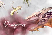 Watercolor Dragons Clipart Set, a Decorative Illustration by ArtCreationsDesign (Thumbnail 1 of 3)