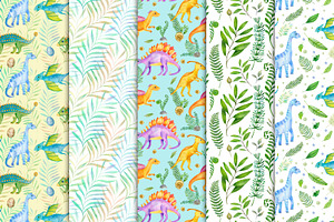 Watercolor Cute Dinosaurs Set