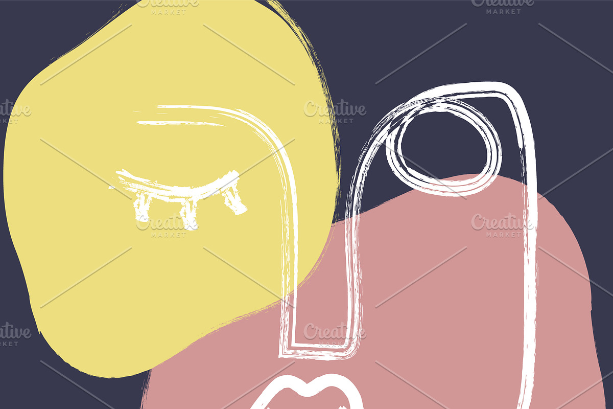 Outline brush hand drawn faces eps, a Decorative Illustration by Mary P (Photo 3 of 4)
