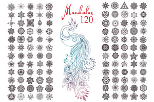 120 Mandalas Vector and Peacock Bird