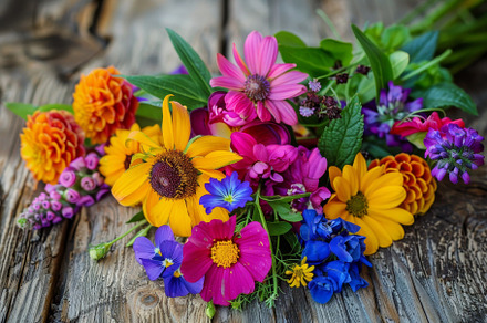 Brightly colored wildflowers in vari, a Photo by Tanuart