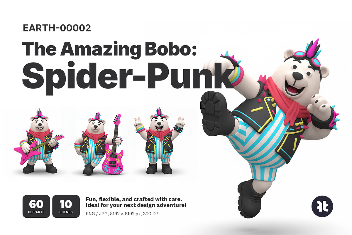 Bobo Spider-Punk, Clay 3D Clipart, a Seasonal Illustration by FactoryType Studio (Photo 1 of 9)