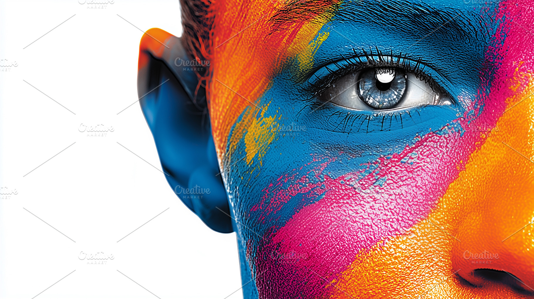 Human face painted with vibrant blue, a Person Photo by MistyDay