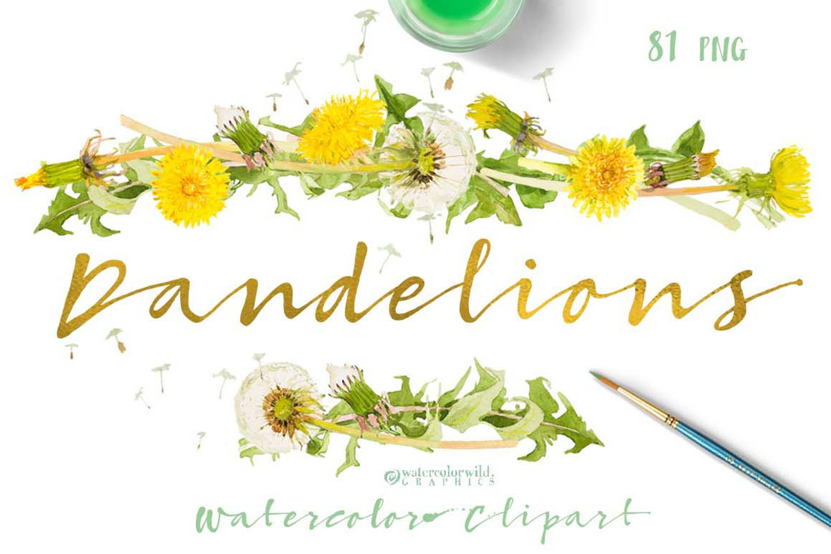 Dandelions-clipart set watercolor, an Illustration by watercolorwild.graphics (Photo 1 of 11)
