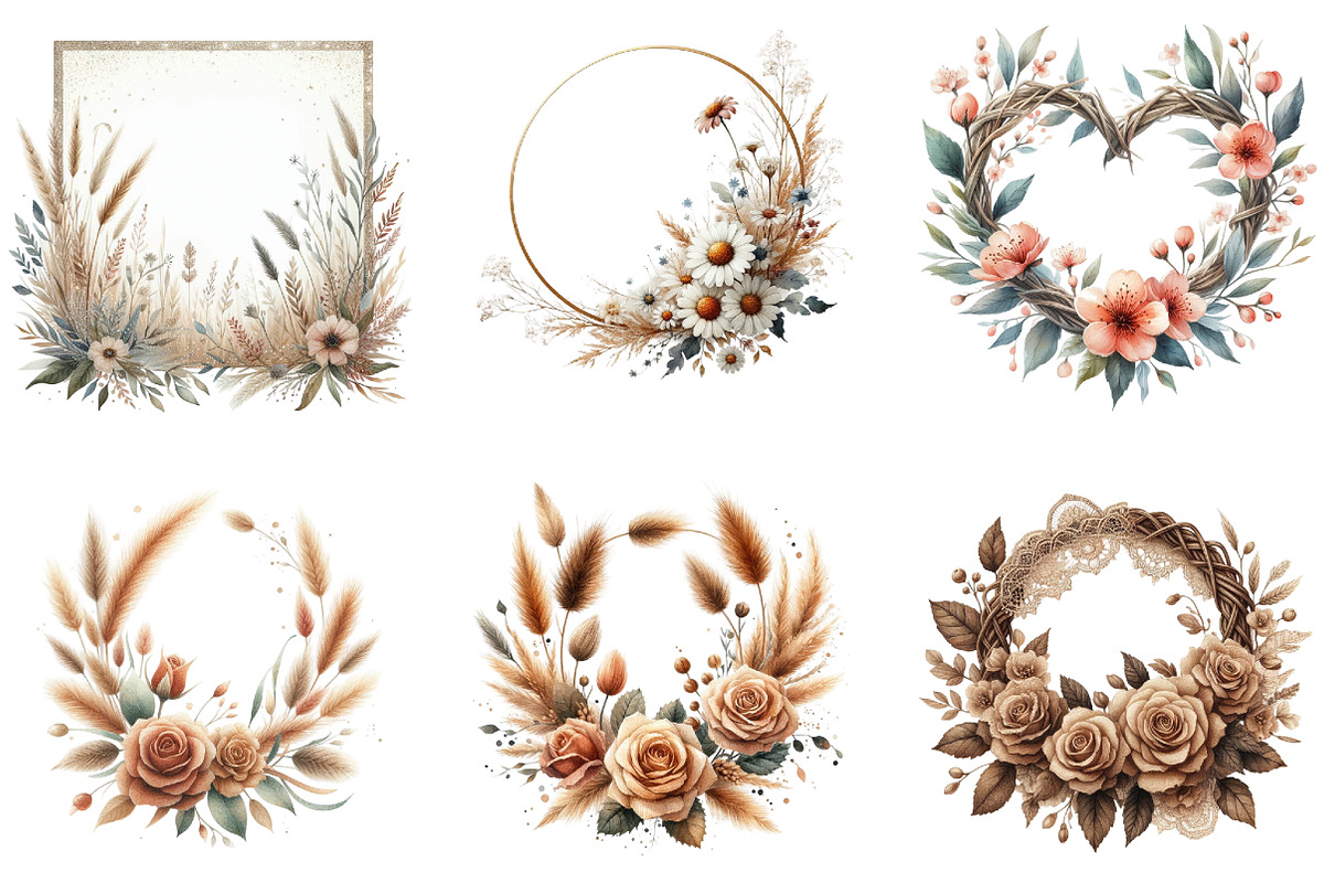 Floral Frame Border Wreath. Boho Cli, an Illustration by DreamArtGraphic (Photo 5 of 6)