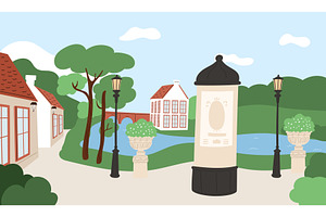 Streets of old town with houses and, an Illustration by Vectorbuum
