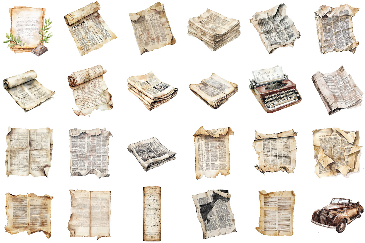 Old Newspaper Clippings Clipart, an Illustration by Sublimation Artist (Photo 2 of 6)