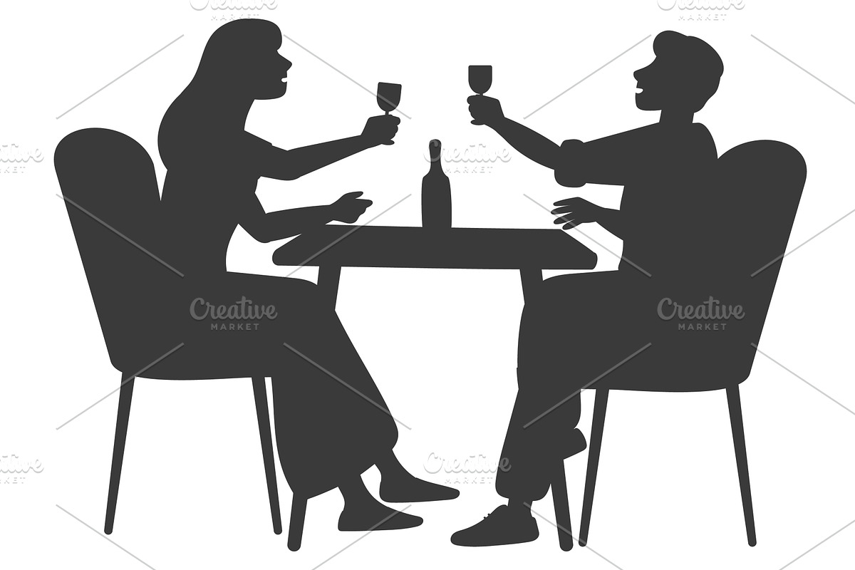 Man and woman sitting at dining, a Food Illustration by Vectorbuum
