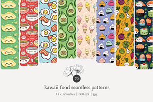70 kawaii food seamless pattern, a Pattern Graphic by Poppy Lane Studio