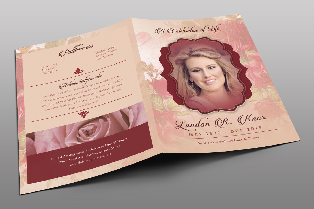 Vintage Rose Funeral Program, a Brochure Template by Royallove (Photo 2 of 5)