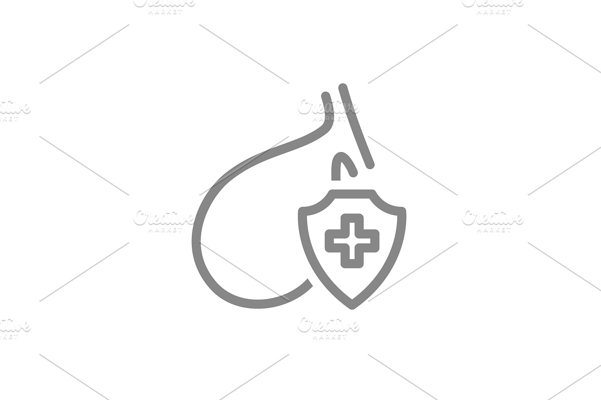Gallbladder with a shield line icon, an Object Illustration by GraphiShop