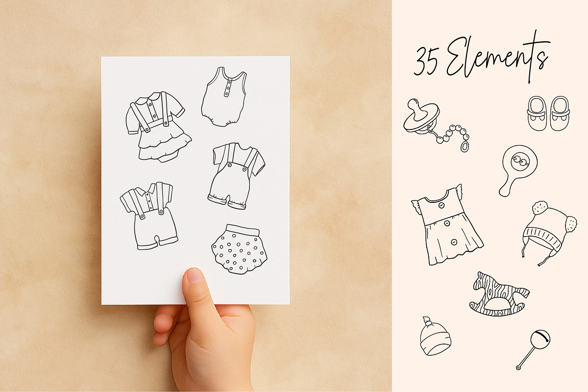 Baby line doodle set, an Object Graphic by ElenaPlatovaArt (Photo 2 of 10)