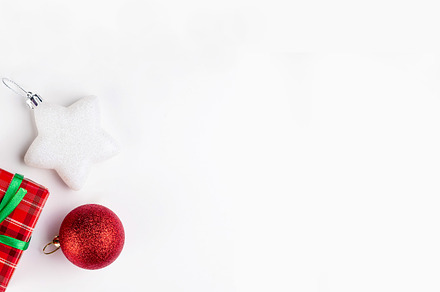 Christmas composition. Red gift boxes with green ribbon at white, a Holiday Photo by vimart