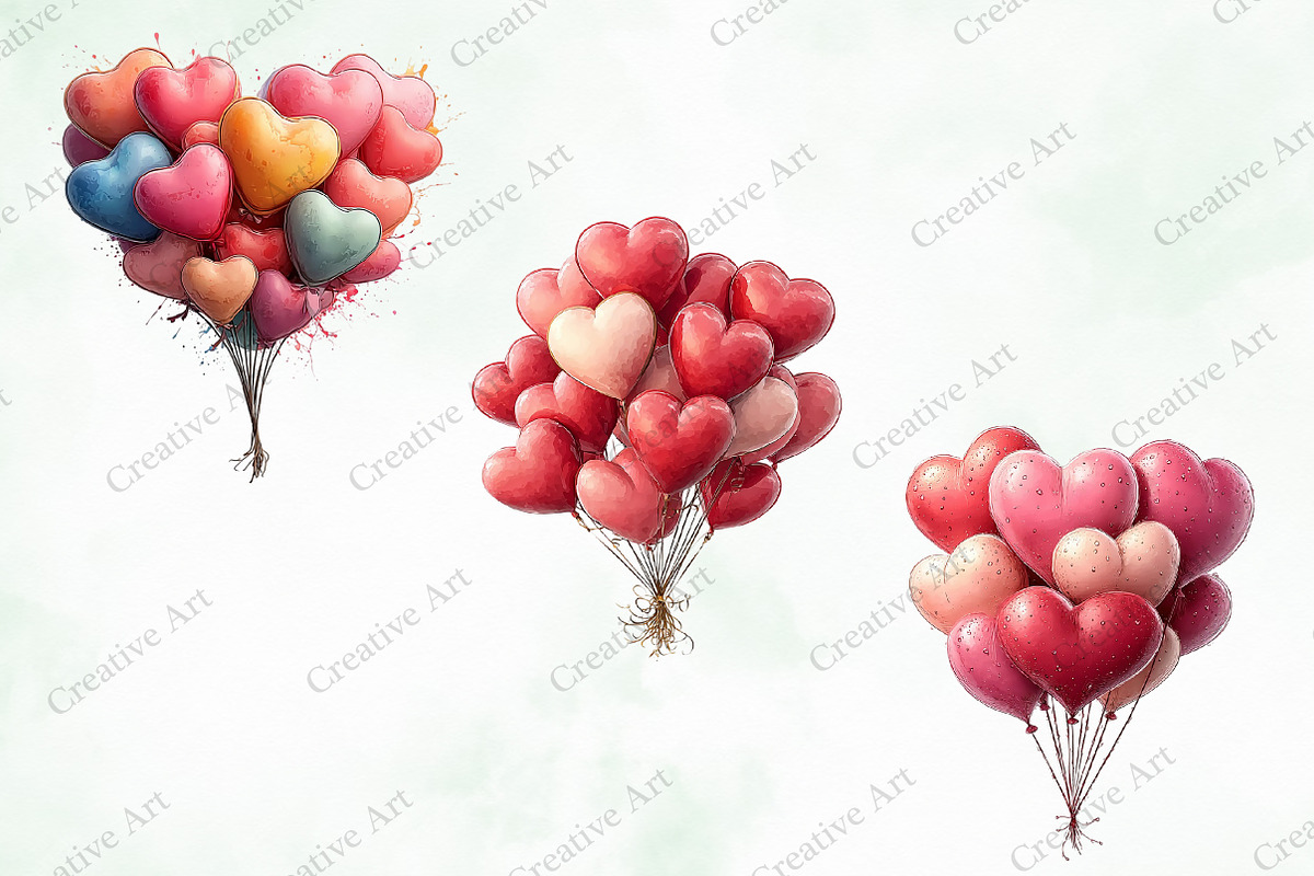 Watercolor Valentine Balloons Bundle, an Illustration by Creative Art (Photo 7 of 10)