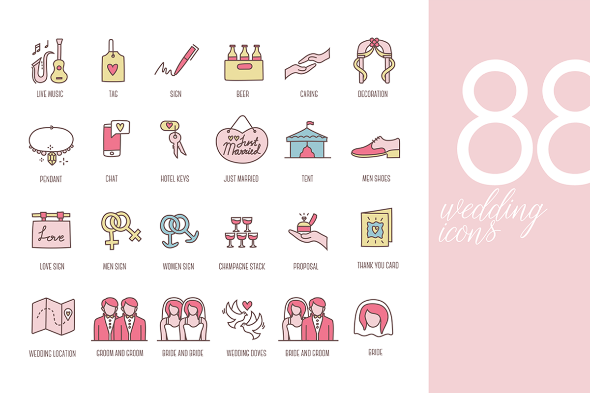 88 Wedding Icons, an Icon by Flat Icons (Photo 1 of 4)