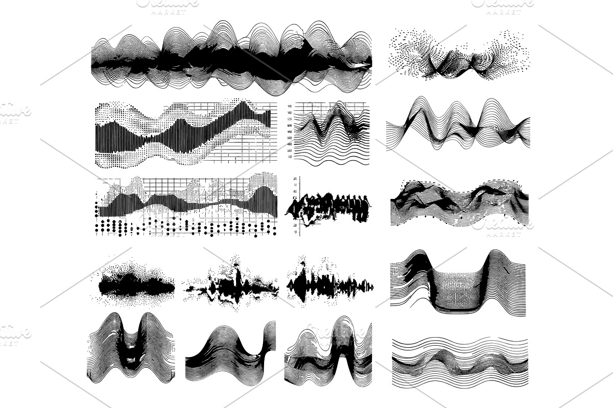 Sound waves ink sketch vector set, an Illustration by Stock-Smart-Start