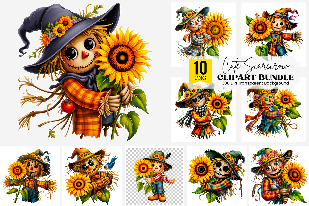 Cute Scarecrow Clipart PNG Bundle, a Graphic by Clipart Bloom (Photo 1 of 11)