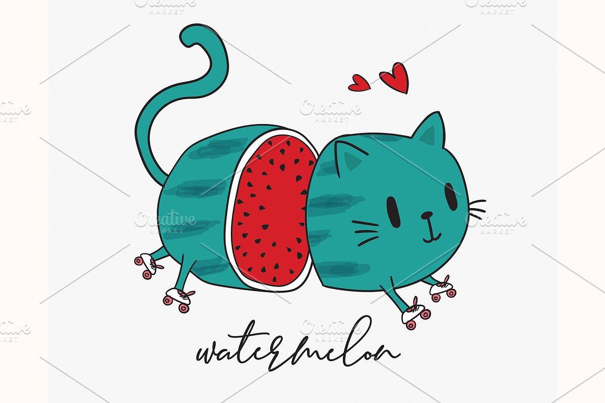 Cute cat loves watermelon, an Animal Illustration by StudioLondon (Photo 1 of 2)