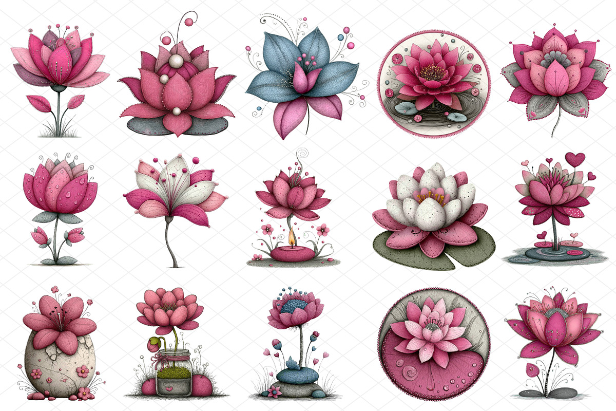 Watercolor Water Lily Clipart, an Illustration by cherrydesign (Photo 3 of 4)