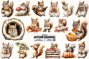 Watercolor Autumn Squirrel Clipart, an Illustration by Pixels.Craft