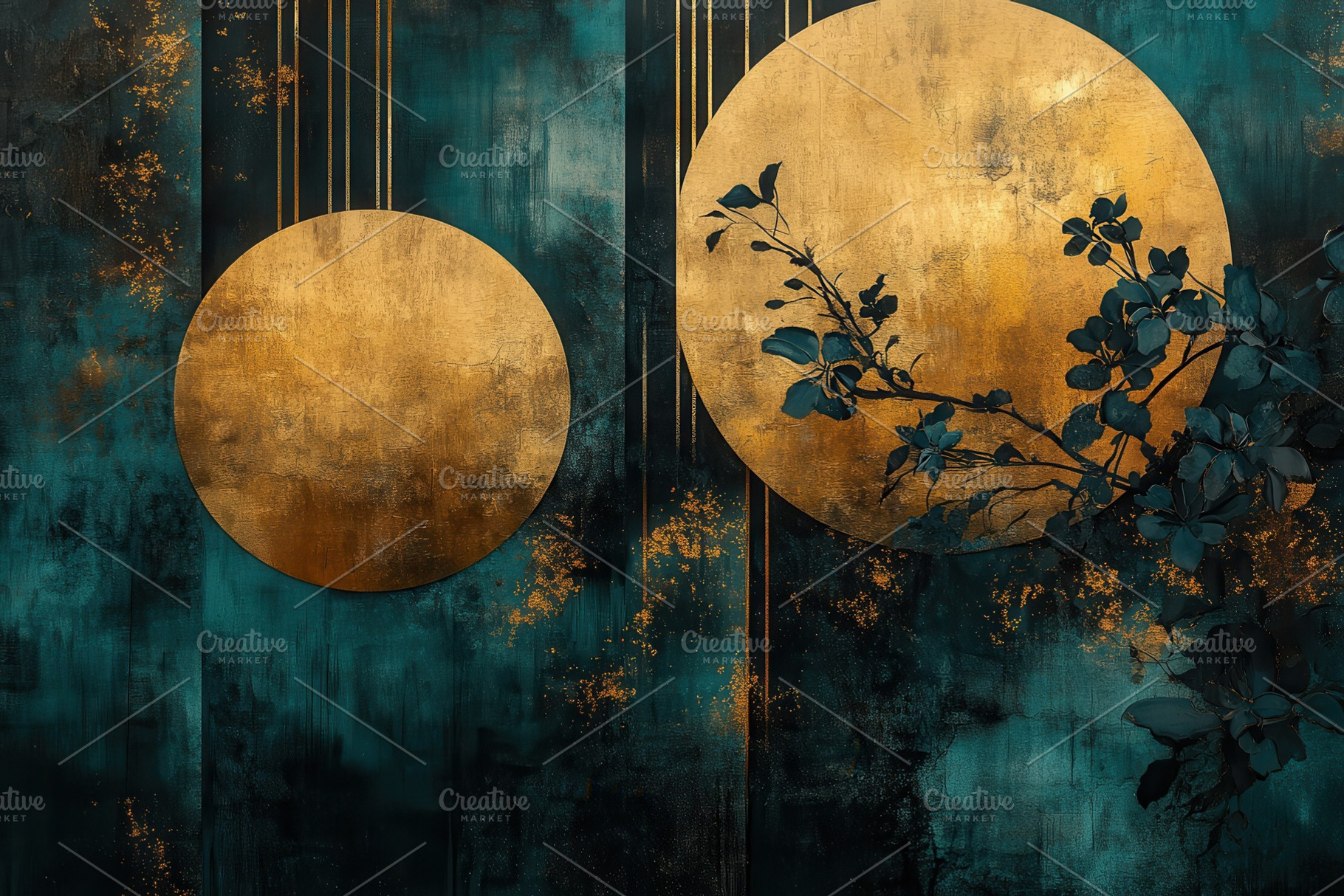 Abstract Gold and Teal Art Moons Flo, a Photo by Pixeness Studio