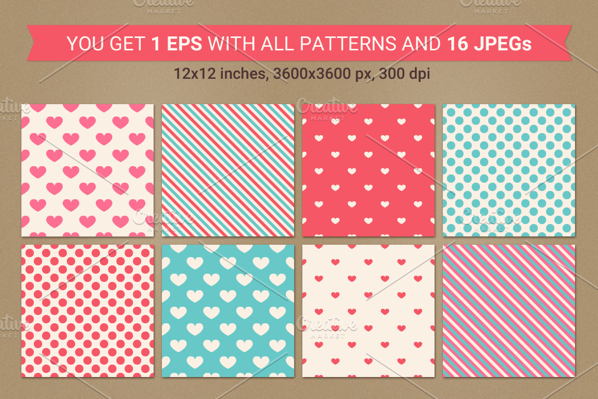 Valentine seamless patterns preview 2
