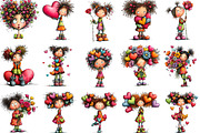 Valentine Cute Quirky Girl Clipart, an Illustration by Designking (Thumbnail 3 of 5)