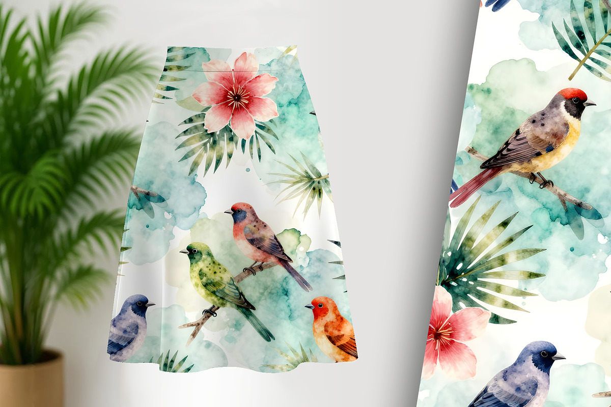 Colorful Watercolor Birds Seamless, a Pattern Graphic by Sharon Schwalbe (Photo 2 of 6)