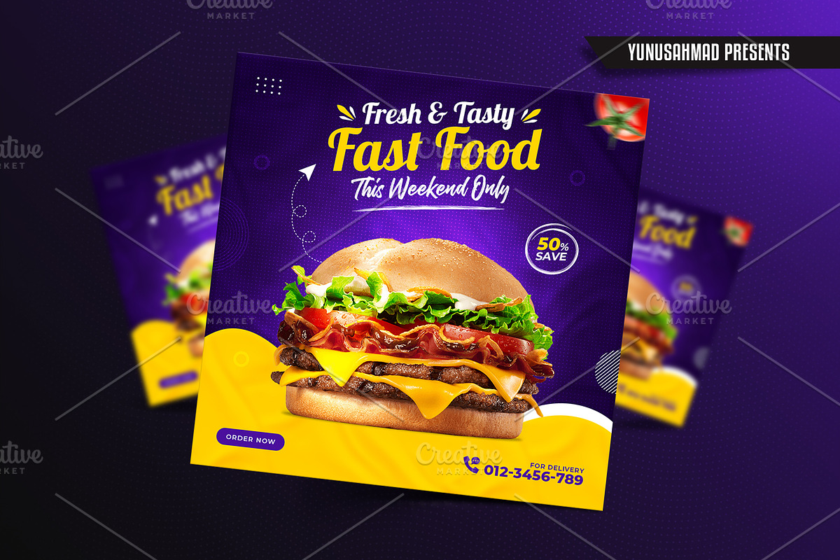 Fast Food Instagram Post Template, a Social Media Template by Yunus Ahmad (Photo 3 of 5)