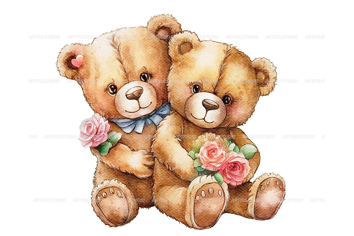 Valentine's day teddy bears clipart, an Animal Illustration by ArtfulStudio (Photo 6 of 10)
